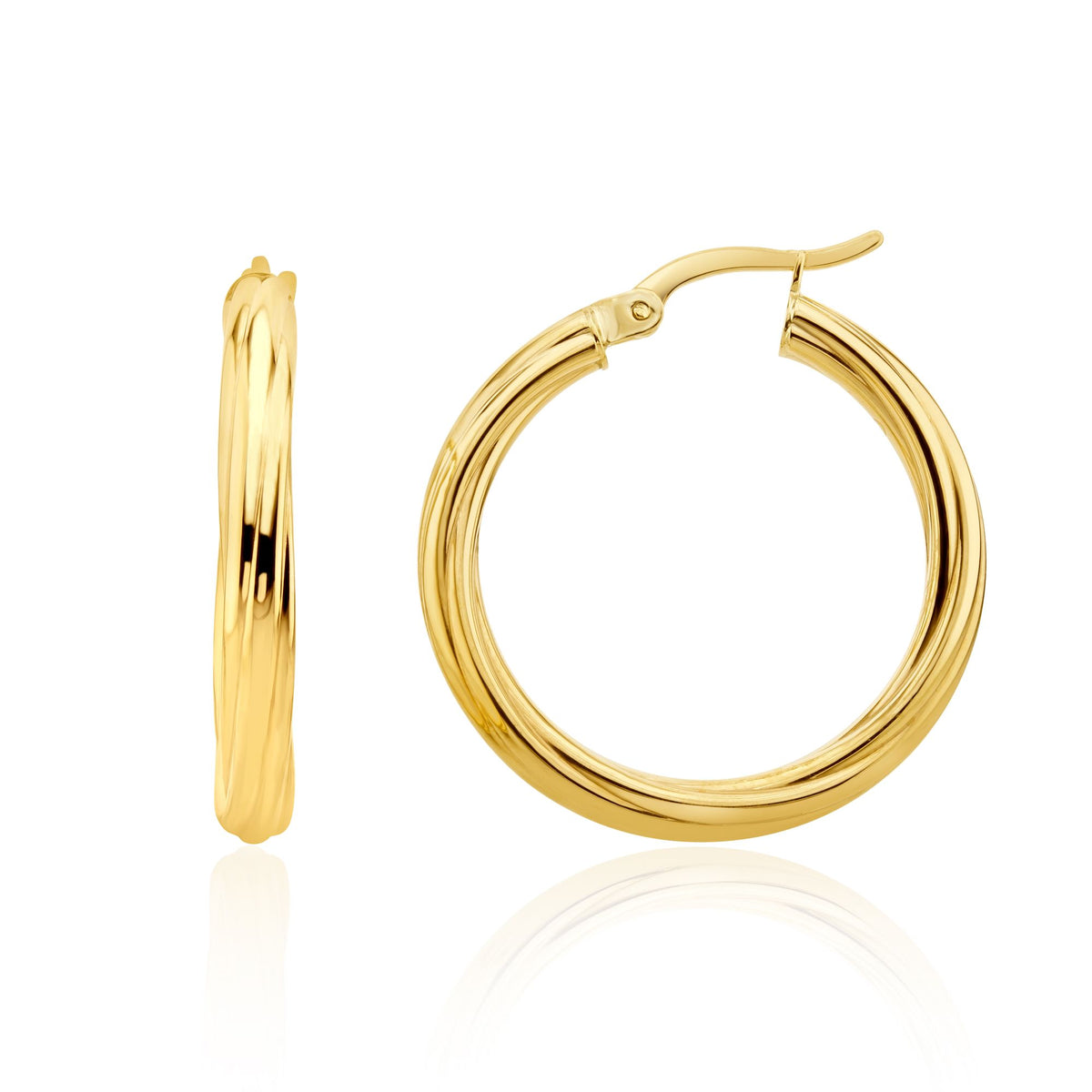 9CT Yellow Gold 3MM Twist Hoop Earrings. 26MM Outer Diameter