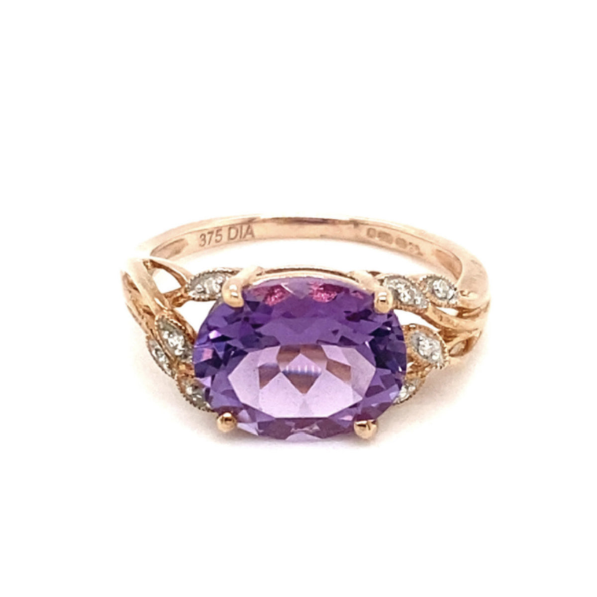 9ct Rose Gold Amethyst & Diamond Ring