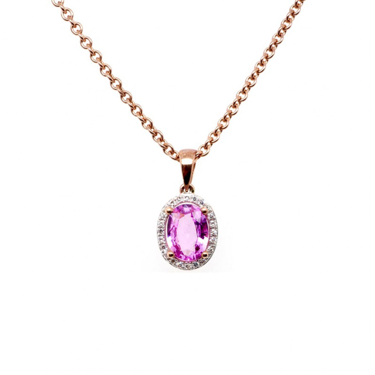 9ct Rose Gold Pink Sapphire Diamond Pendant