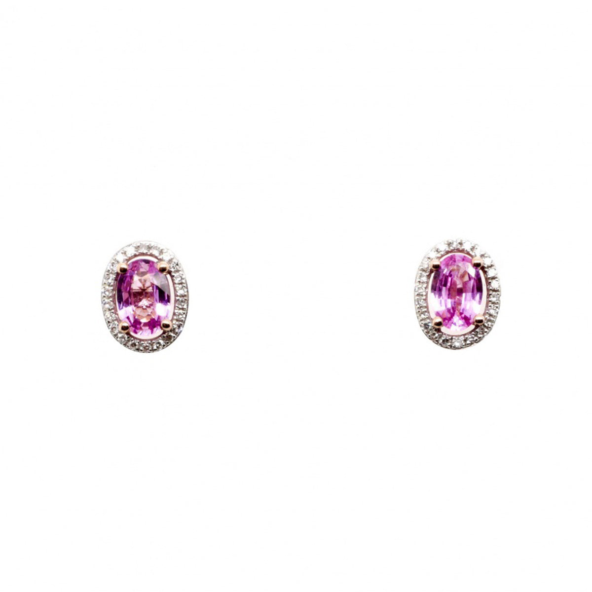 9ct Rose Gold Pink Sapphire Diamond Stud Earrings