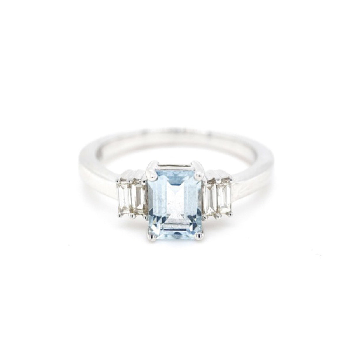 9ct White Gold Diamond & Aquamarine 5-Stone Ring