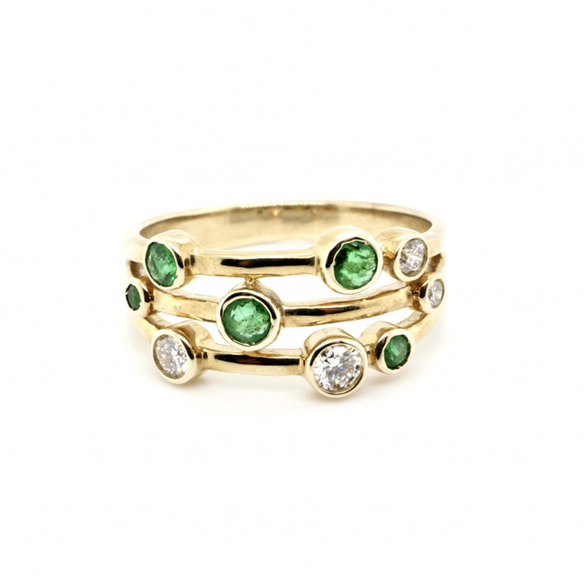 9ct Yellow Gold Emerald & Diamond Multi Stone Ring