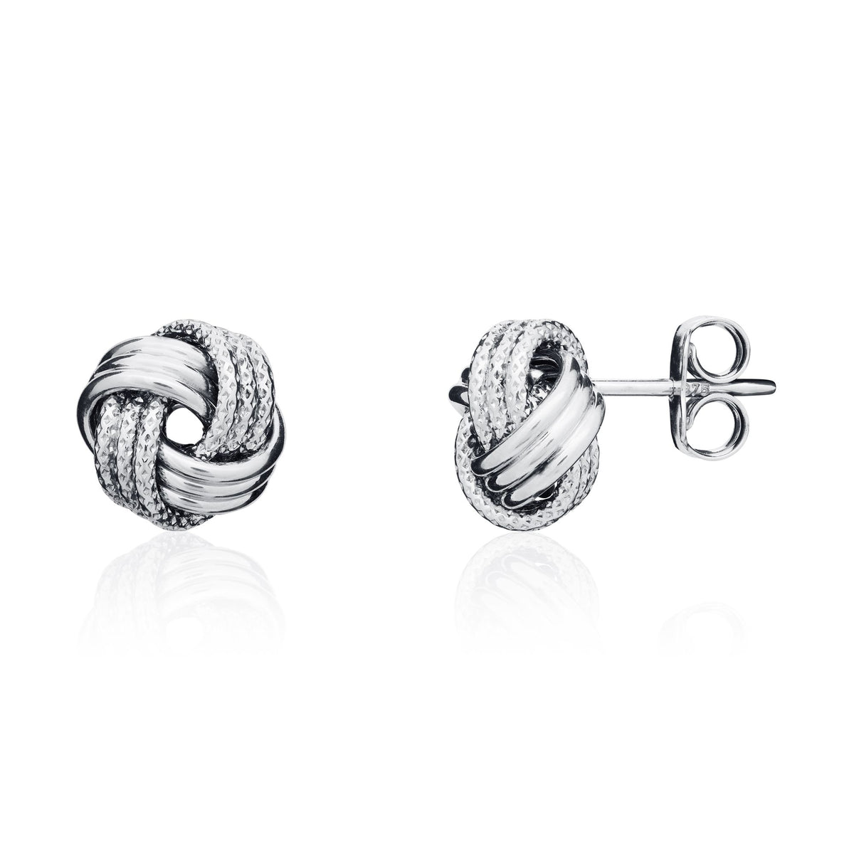 18CT White Gold Polished And Textured 3 Row 4 Section Knot Earrings