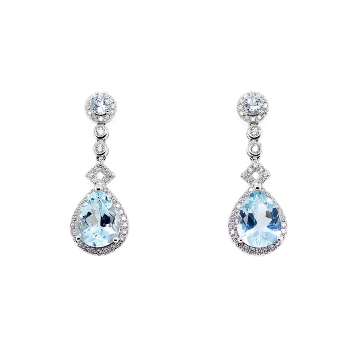 Aquamarine and Diamond Art Deco Drop Earrings