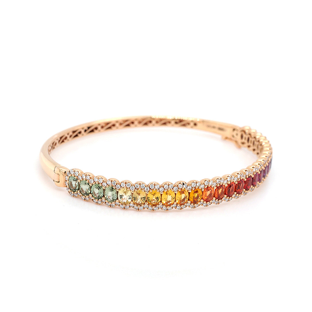18ct Rose Gold Rainbow Sapphire & Diamond Bangle