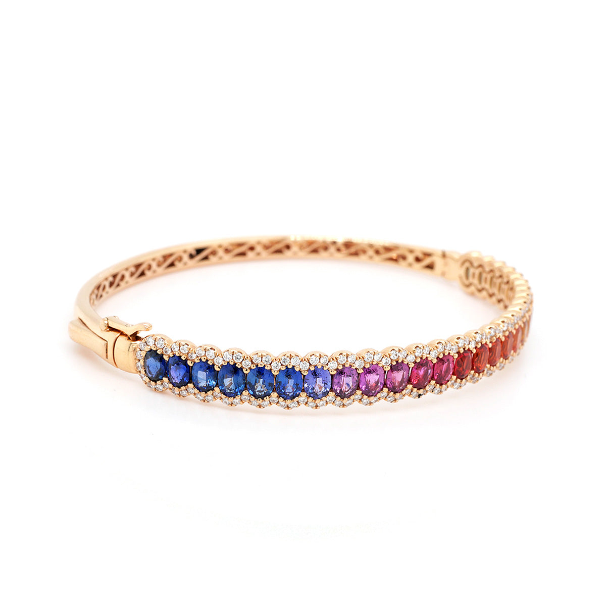 18ct Rose Gold Rainbow Sapphire & Diamond Bangle