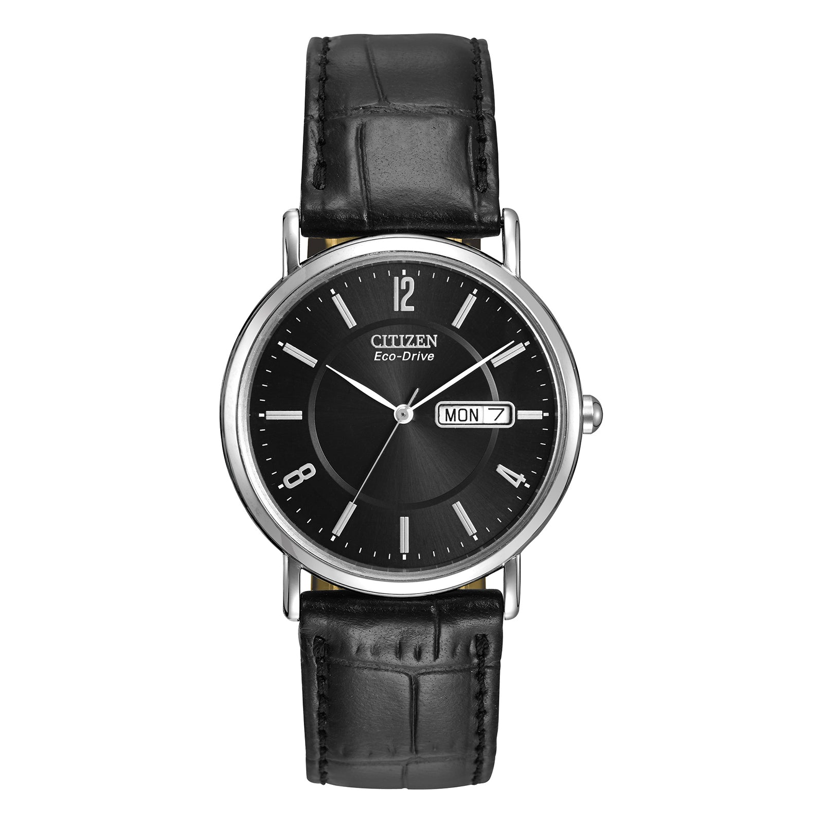CITIZEN Eco-Drive クロノグラフ ブラック Citizen Men's Eco-Drive 37mm Black Dial Watch with Leather Strap