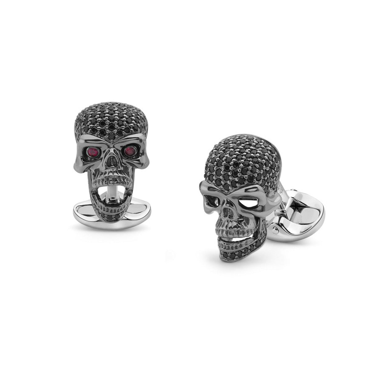 A pair of Black Spinel and Ruby Skull Head Cufflinks