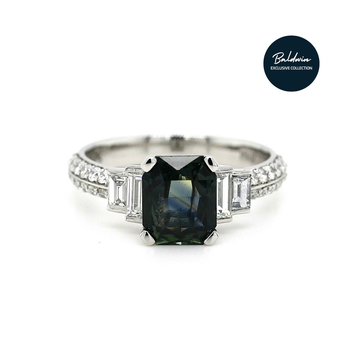 Platinum Teal Sapphire and Diamond Ring