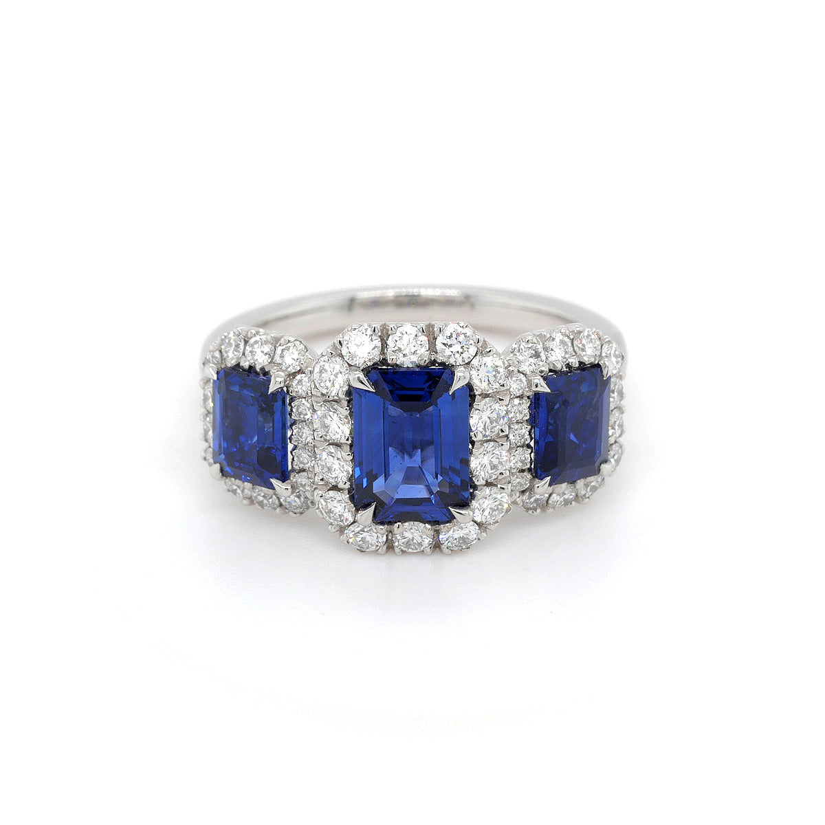 Platinum Triple Sapphire & Diamond Halo Ring - Size M