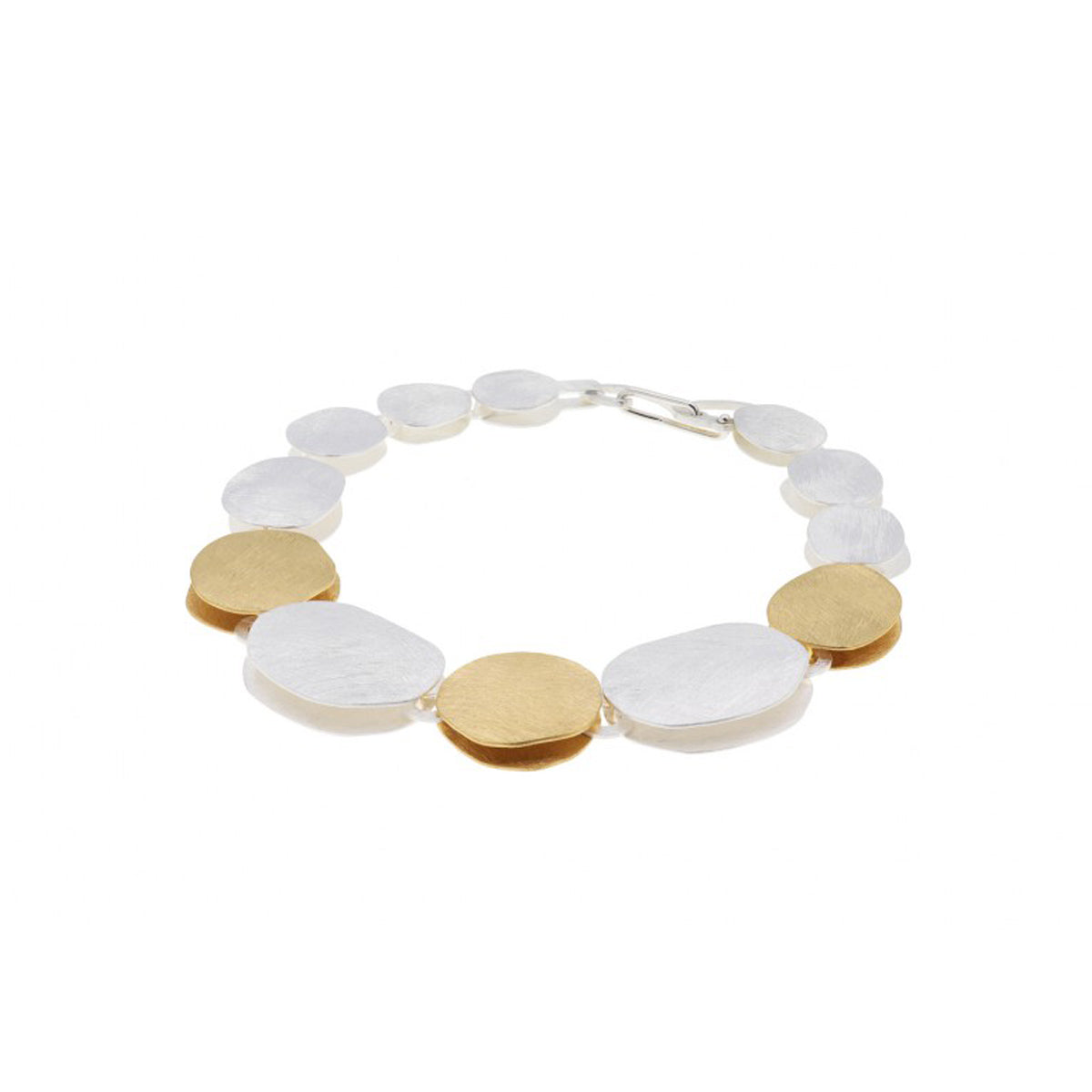 Deco Echo Brushed Silver and Yellow Gold Plate Pebble Bracelet