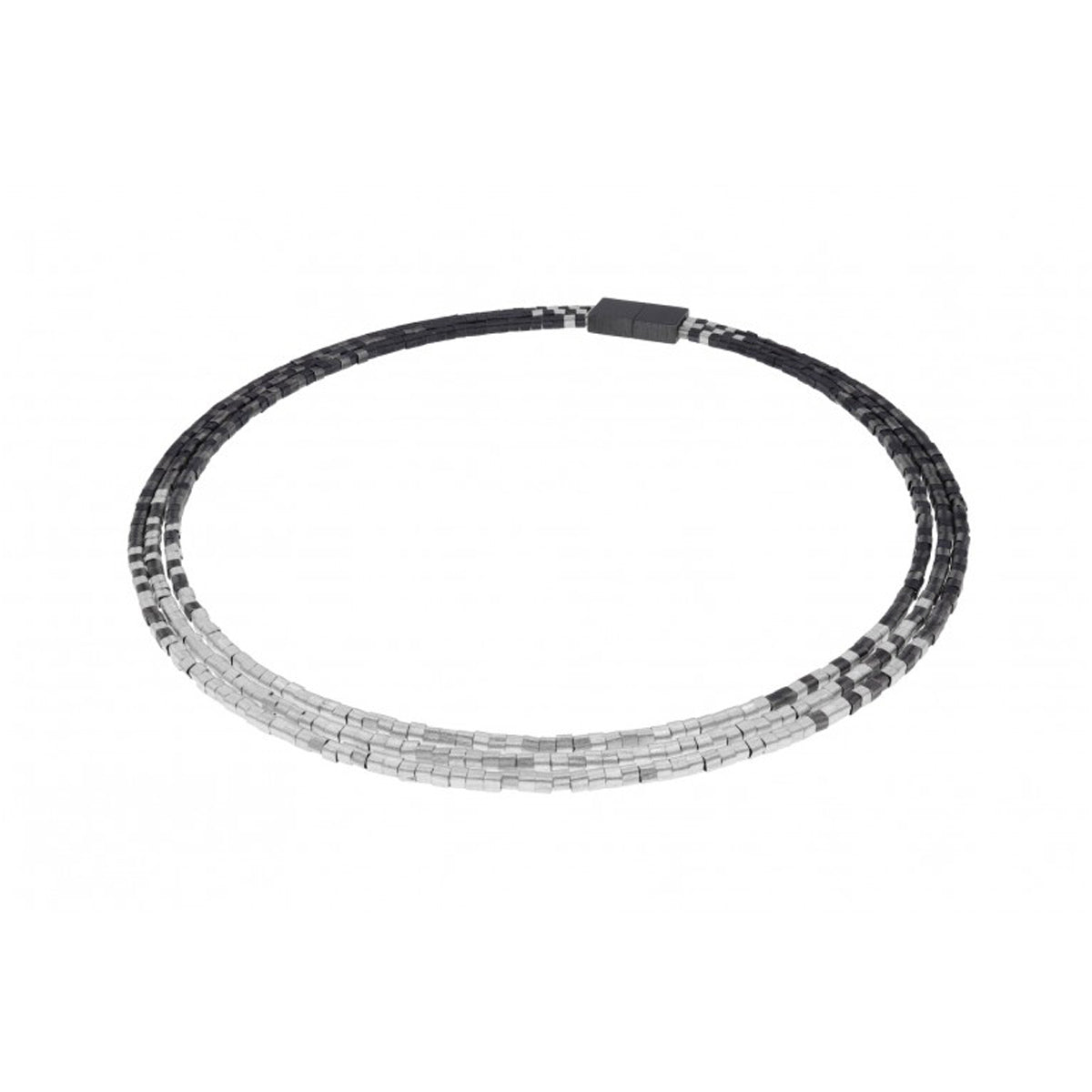 Deco Echo Silver and Black Rhodium Plated block necklace