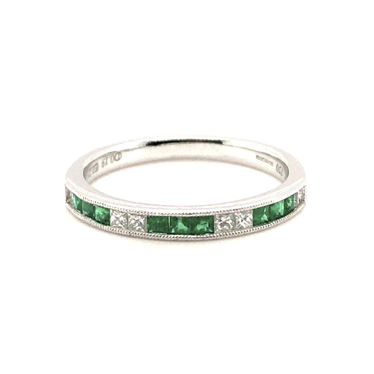 18ct White Gold Channel Set Emerald & Diamond Eternity Ring - Size N 1/2