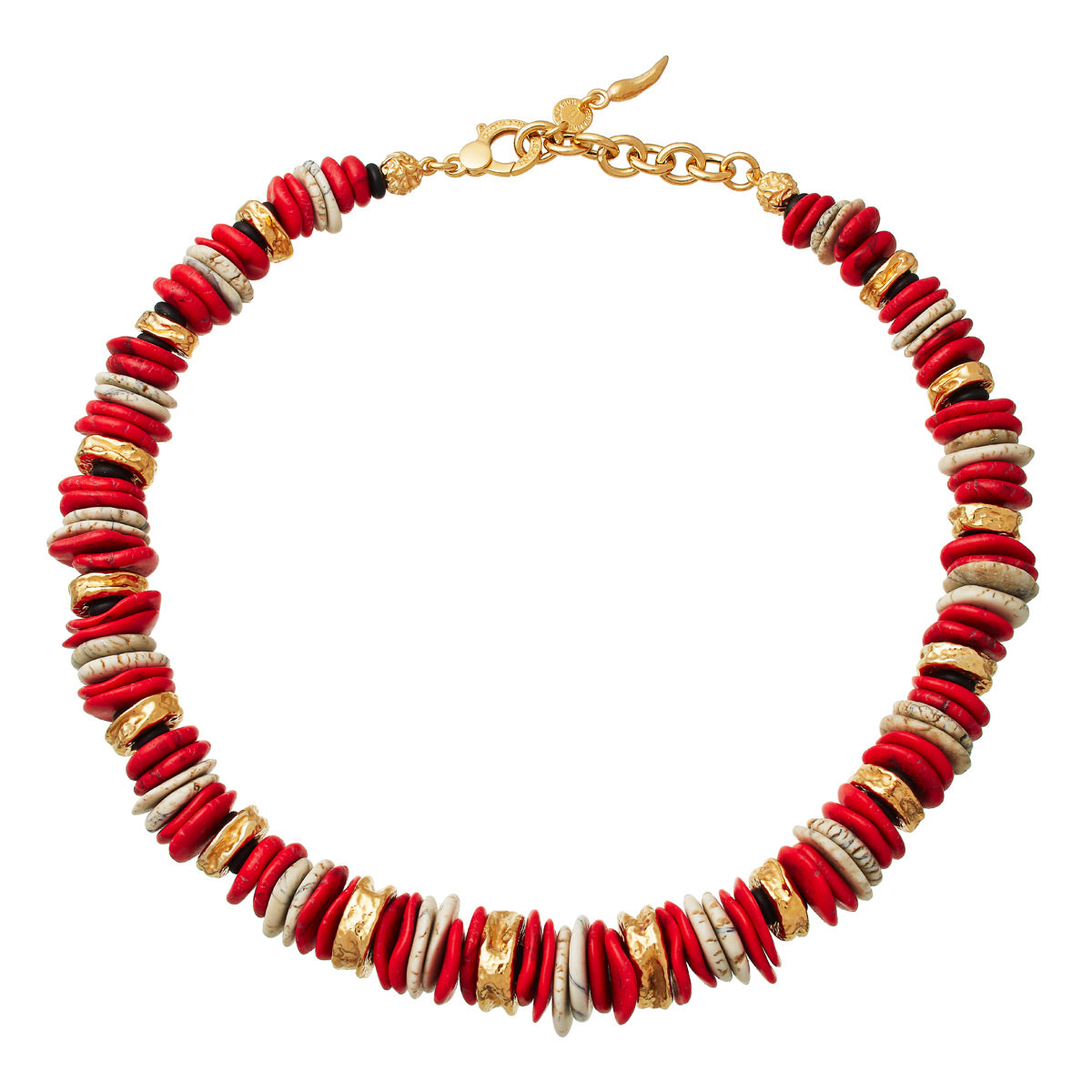 Giovanni Raspini Bali Necklace Gold Plated Silver with Madrepora Coral and Red Jasper