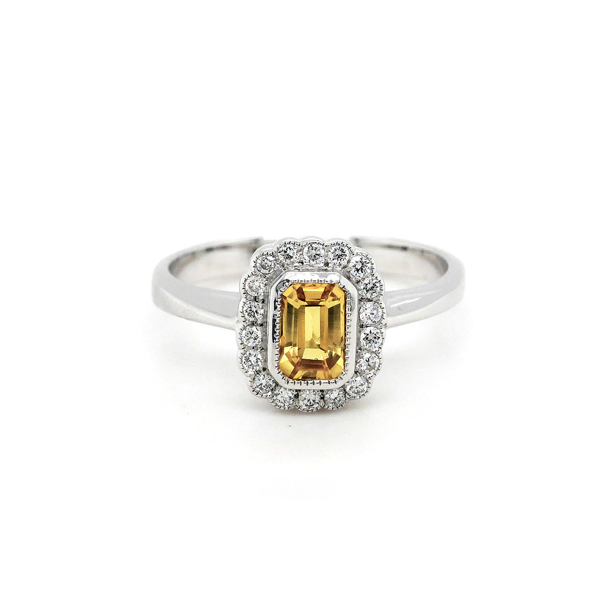 9ct White Gold Yellow Sapphire and Diamond Cluster Ring