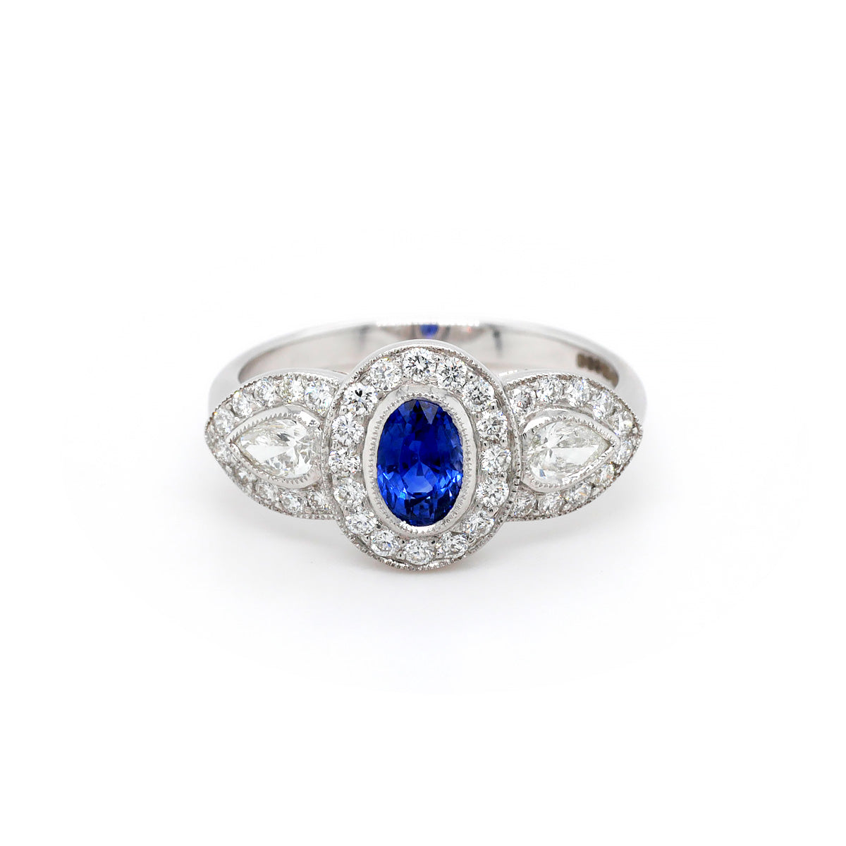 18ct White Gold Sapphire and Diamond Triple Deco Style Dress Ring