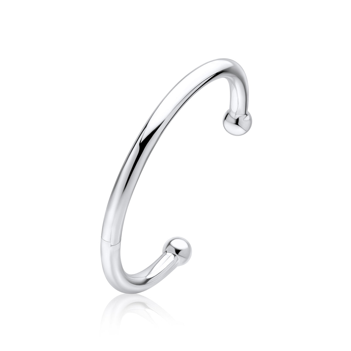 Silver 6mm Round Torque Large Bangle 58x68 (10mm end beads)