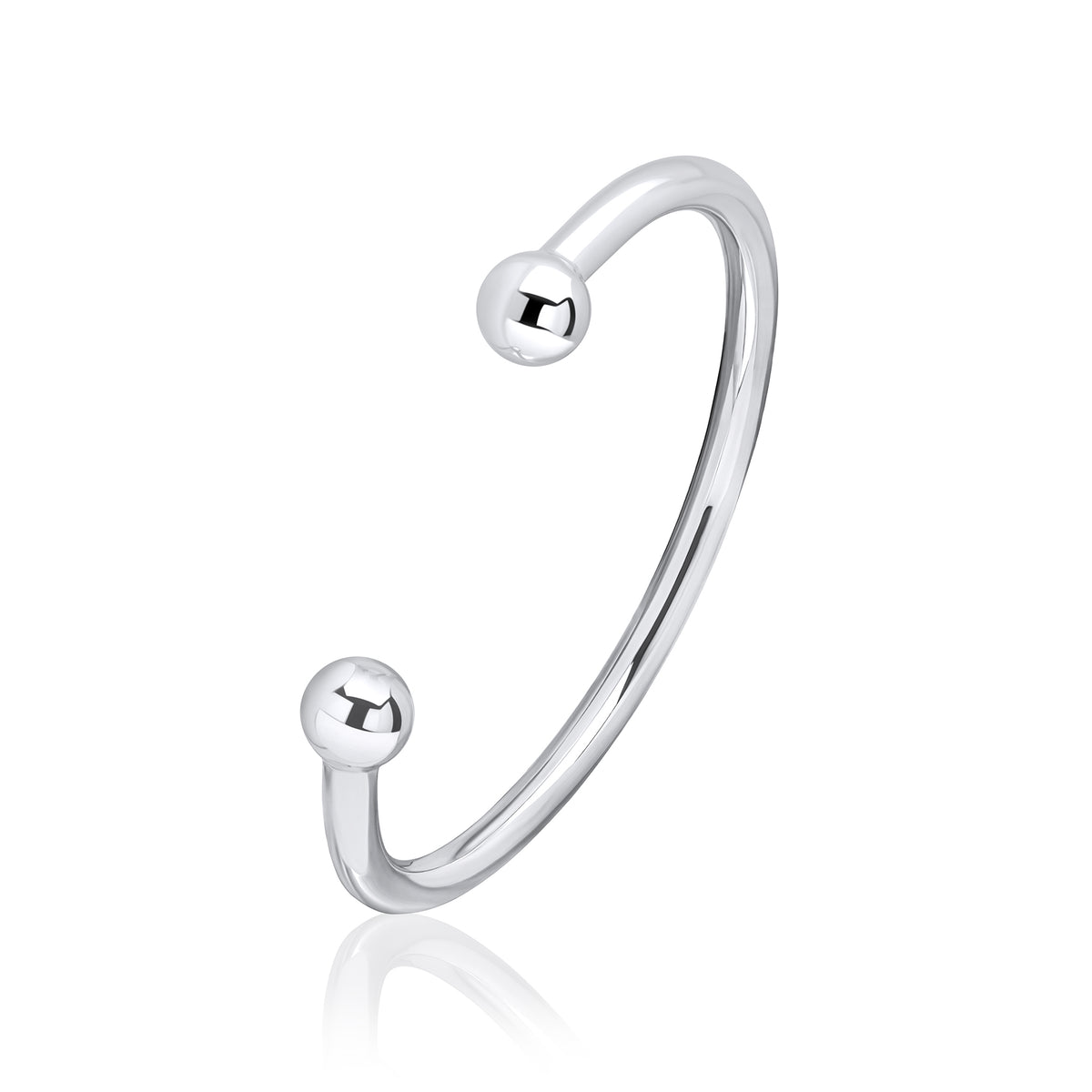 Silver Large 5mm Round Torque Bangle 60x70mm. (10mm end beads)