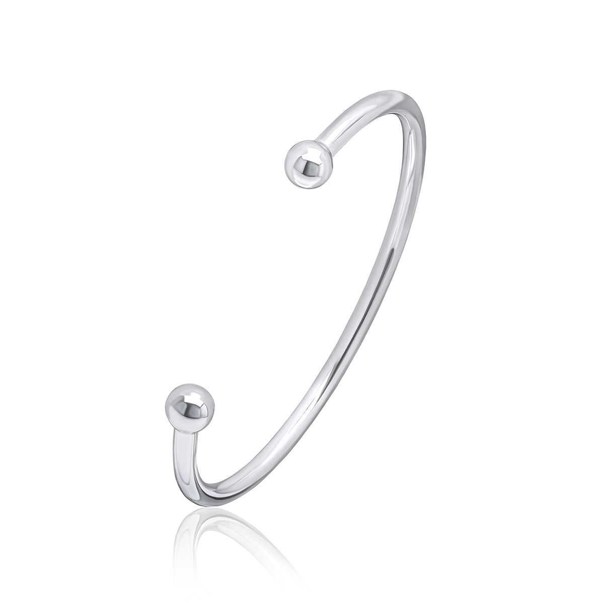Silver Large 4mm Round Torque Bangle 60x70mm. (8mm end beads)