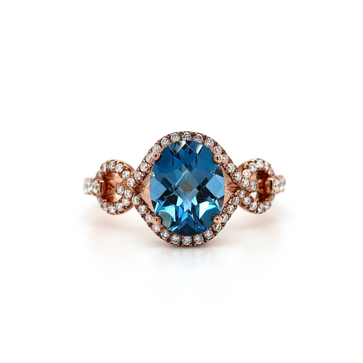 9ct Rose Gold London Blue Topaz and Diamond Ring