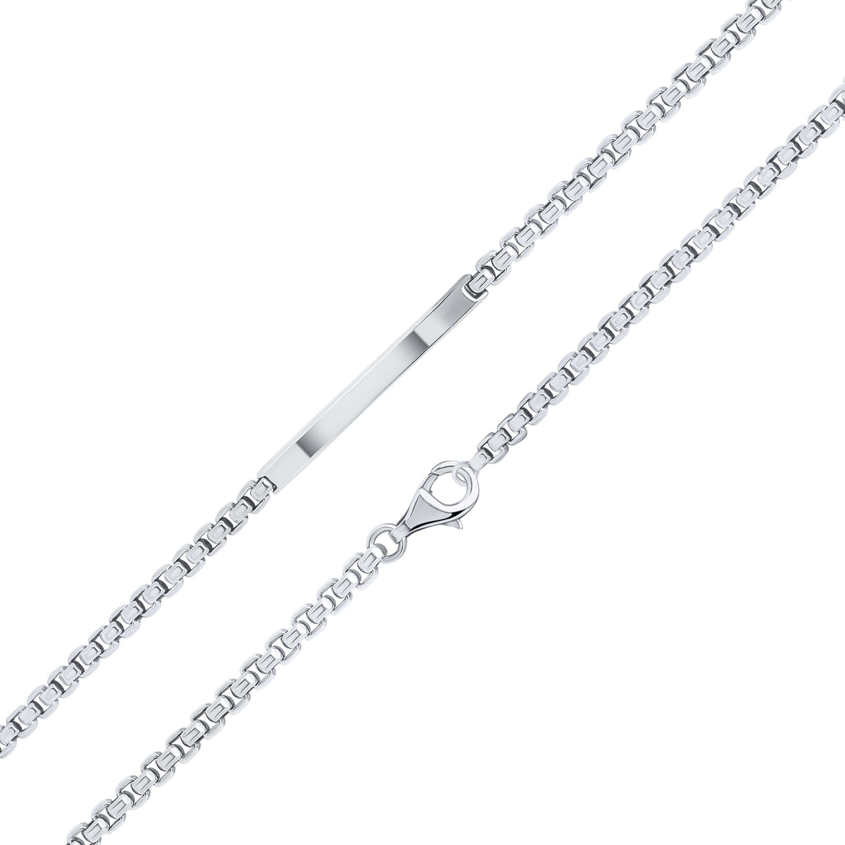 Silver 4mm Rounded Box Gents Oxidised Bar ID Bracelet