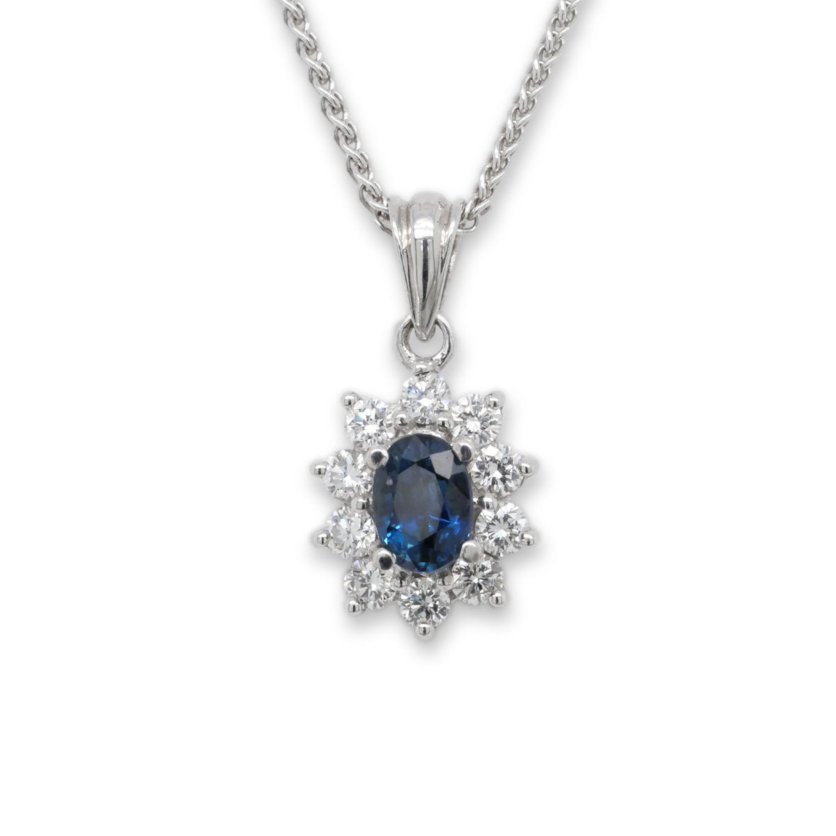 18ct Blue Sapphire & Diamond Cluster Pendant