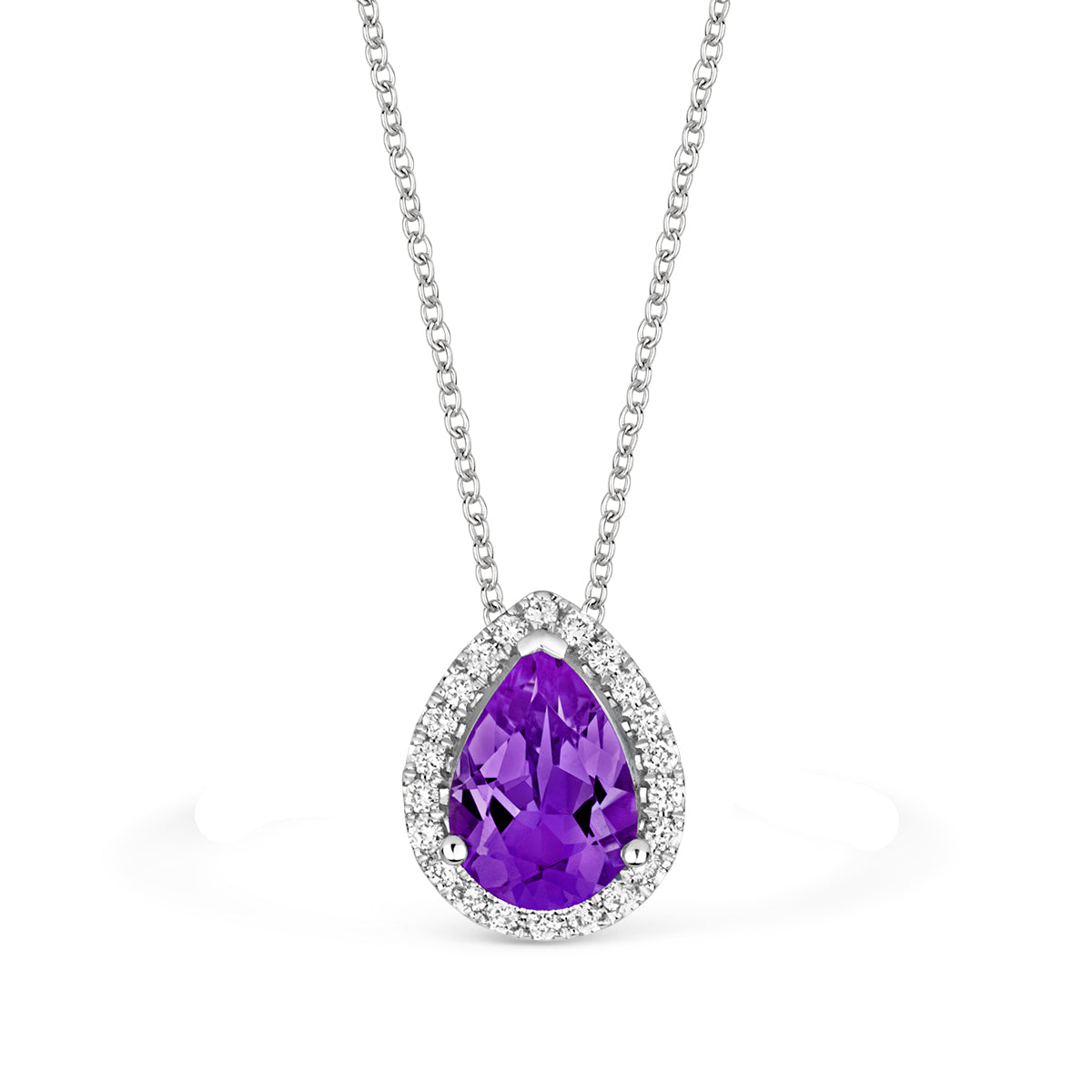 18ct White Gold Pear Cut Amethyst and Diamond Pendant