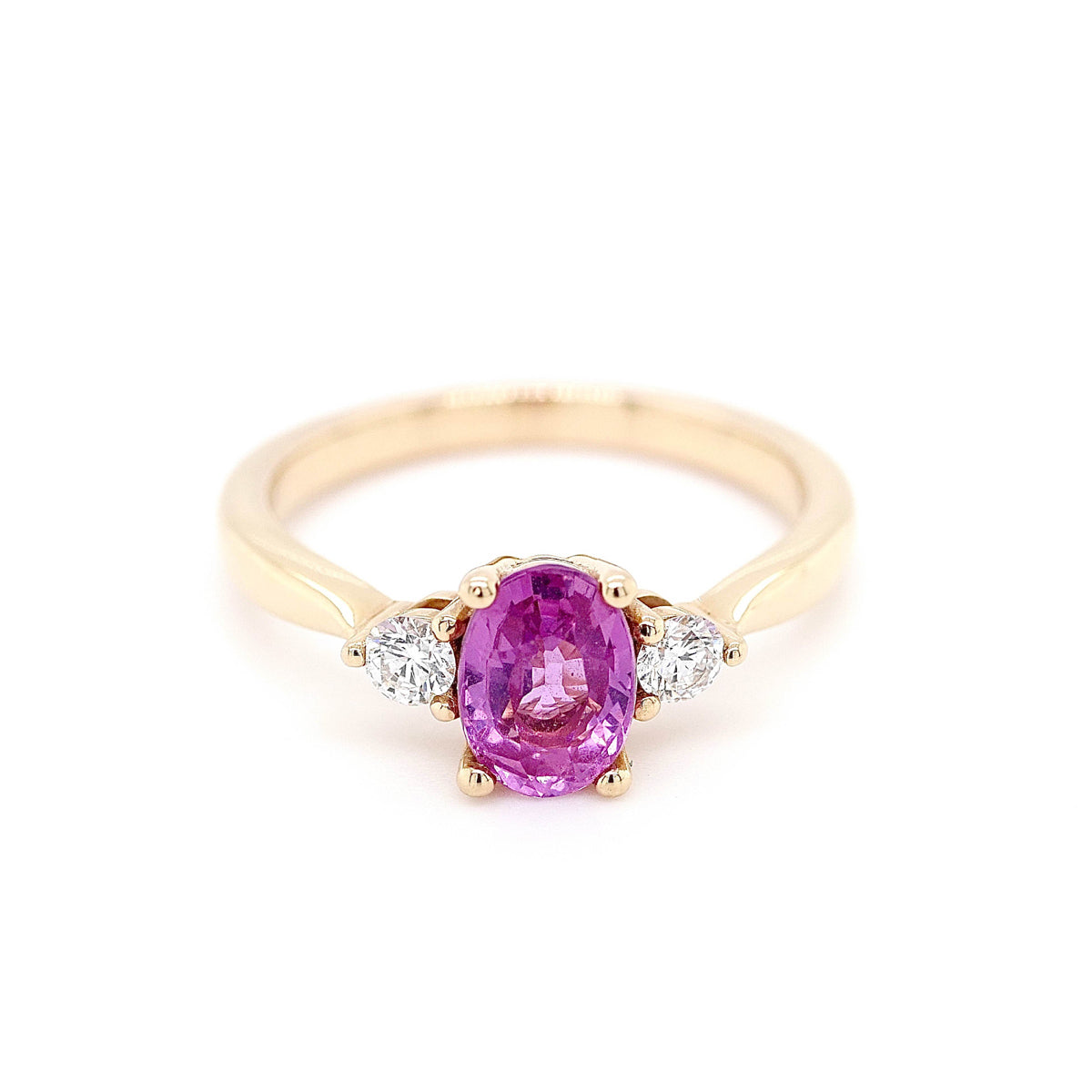 Pink Sapphire and Diamond 3 stone ring