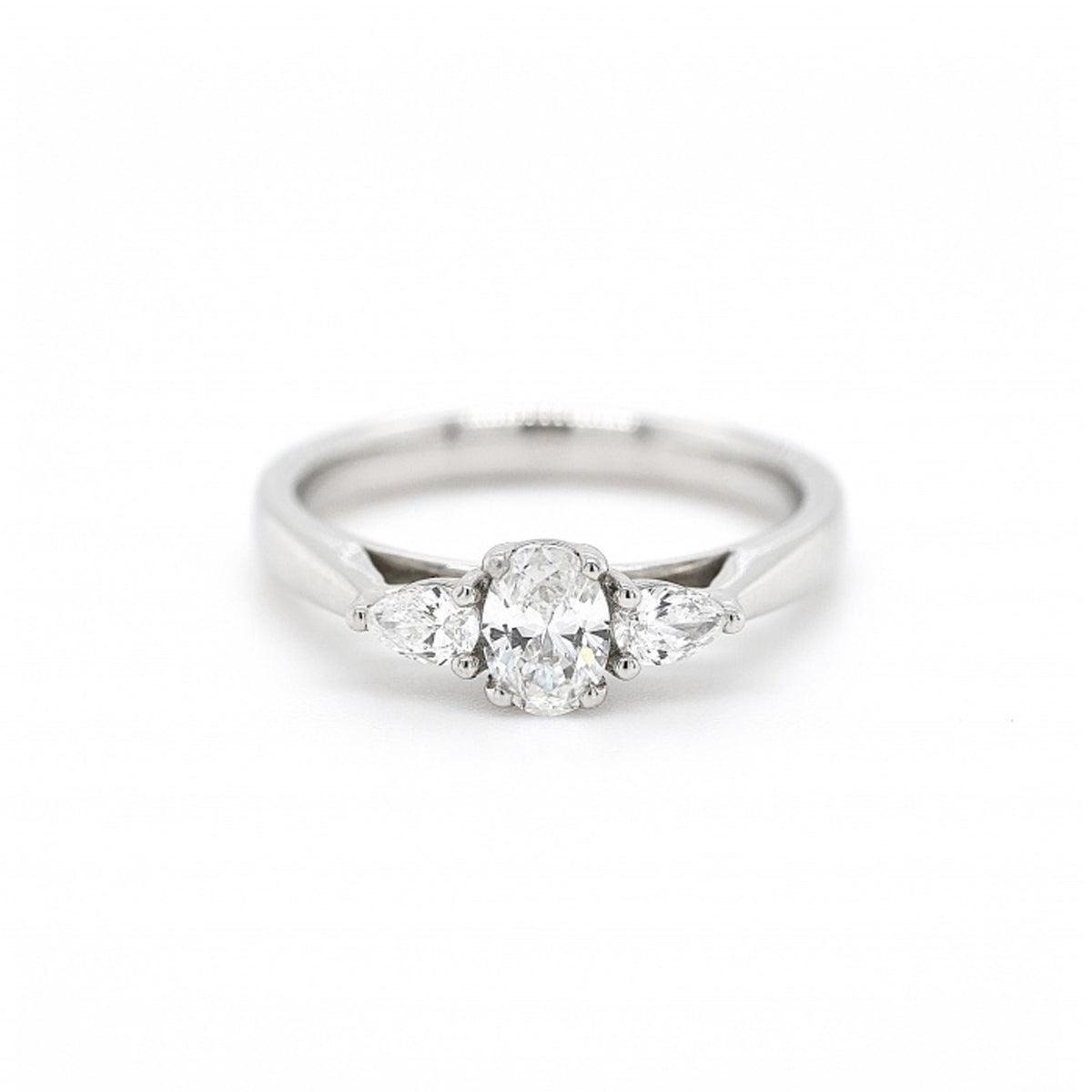 Platinum 3-Stone Round and Teardrop Diamond Ring