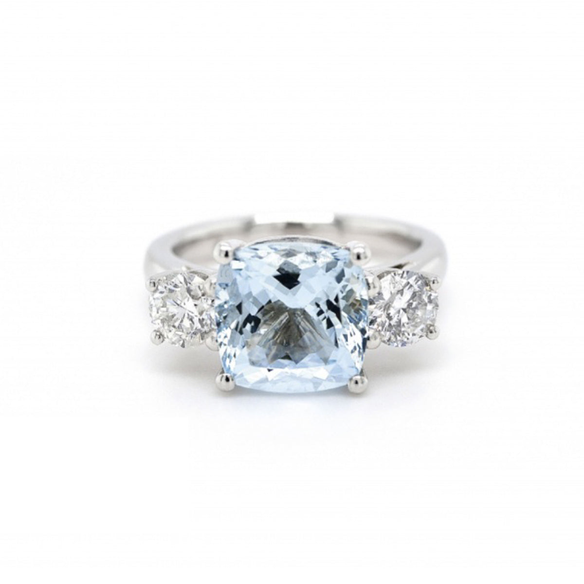 Platinum Aquamarine and Diamond 3-Stone Ring