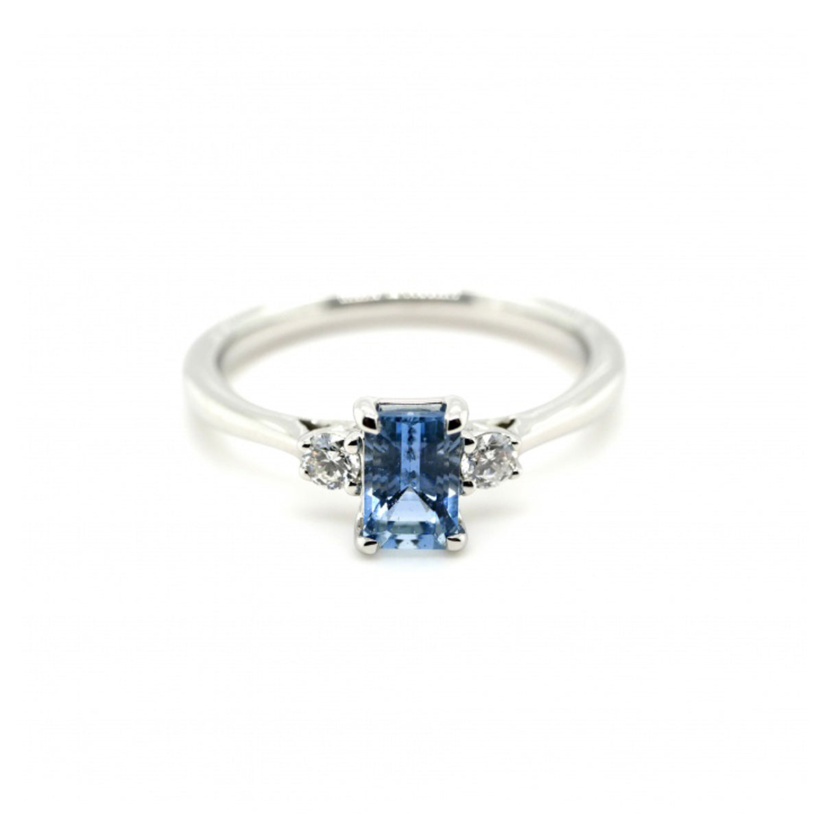 Platinum Aquamarine & Diamond 3-Stone Ring - Size N