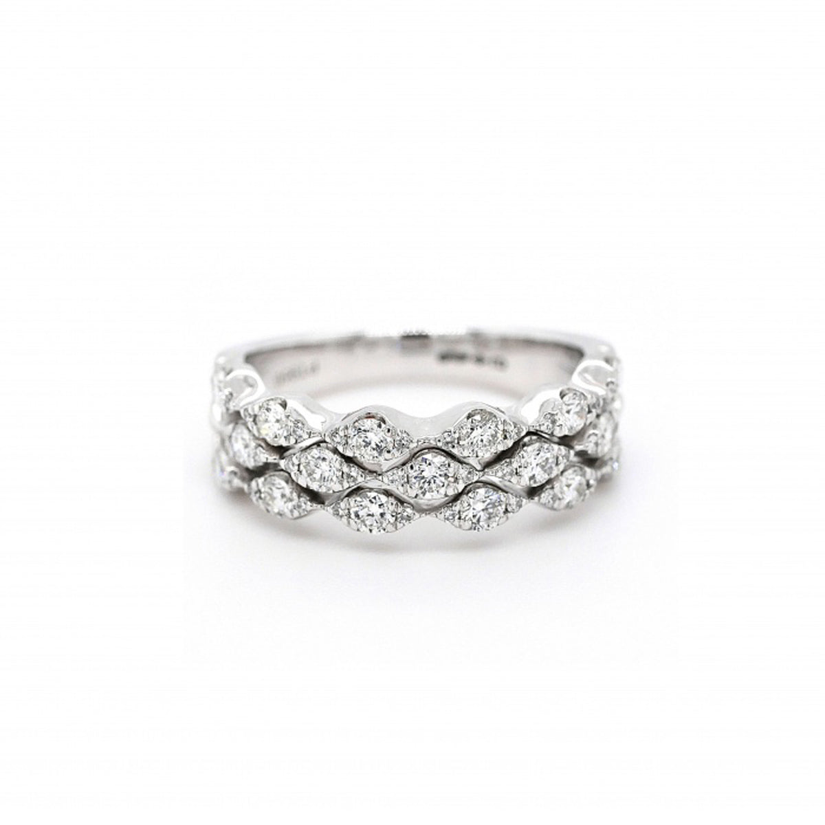 Platinum Diamond 3-Row Wave Ring