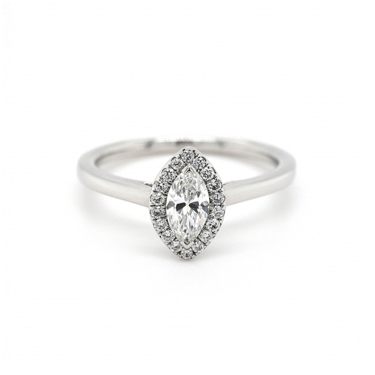 Platinum Marquise Cut & Diamond Surround Ring - Size M