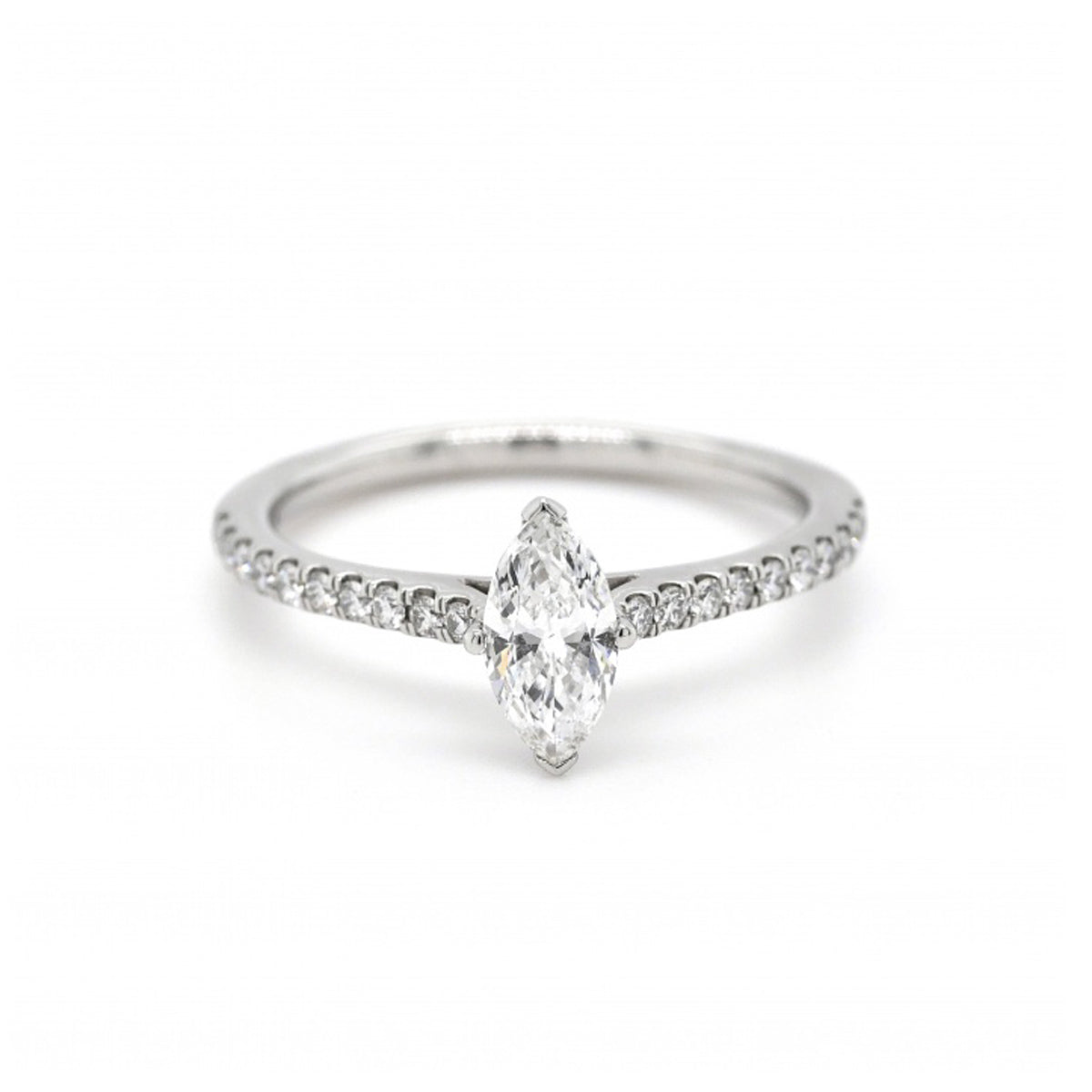 Platinum Marquise Diamond Shoulder Ring - Size L 1/2