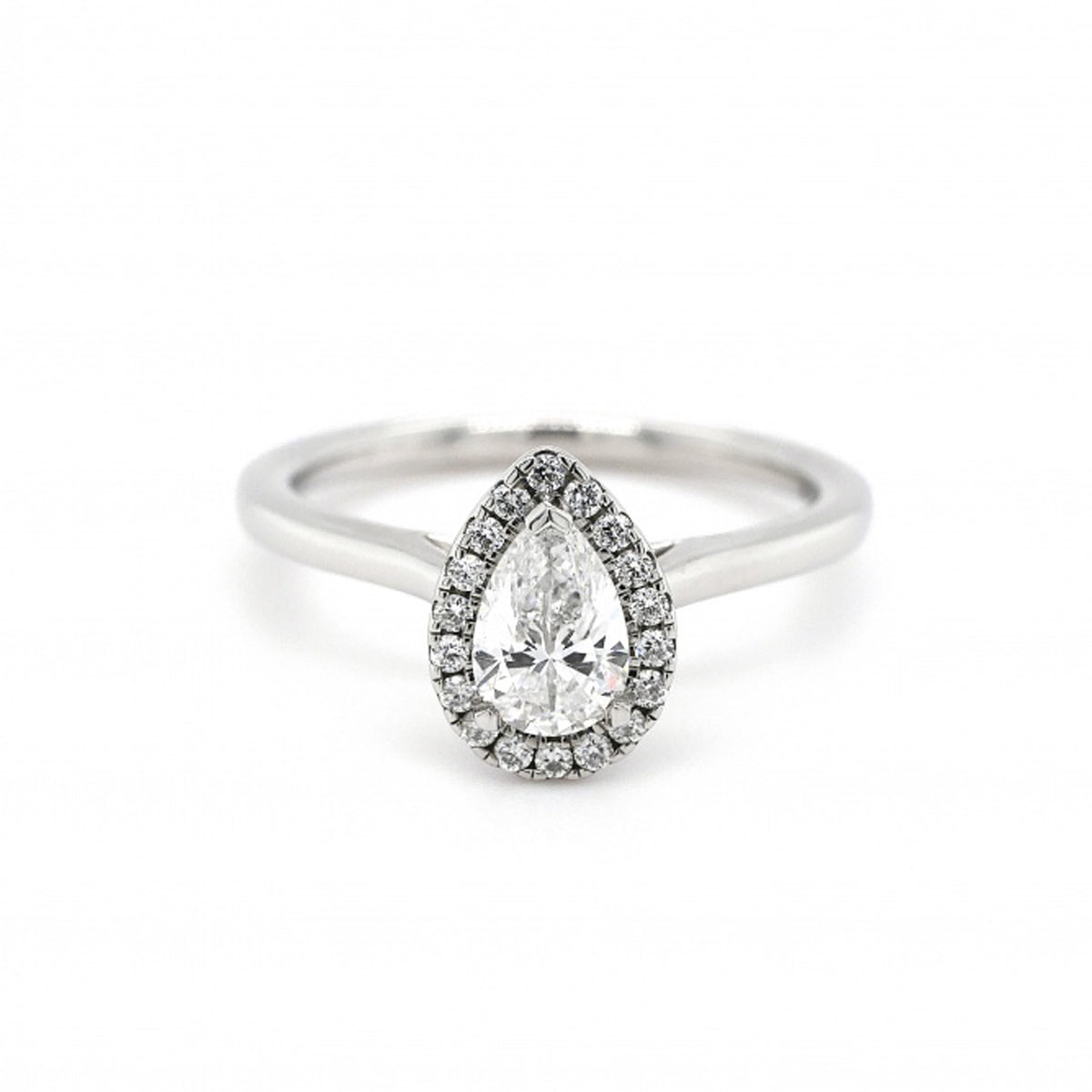 Platinum Pear Cut Halo Diamond Ring - Size M