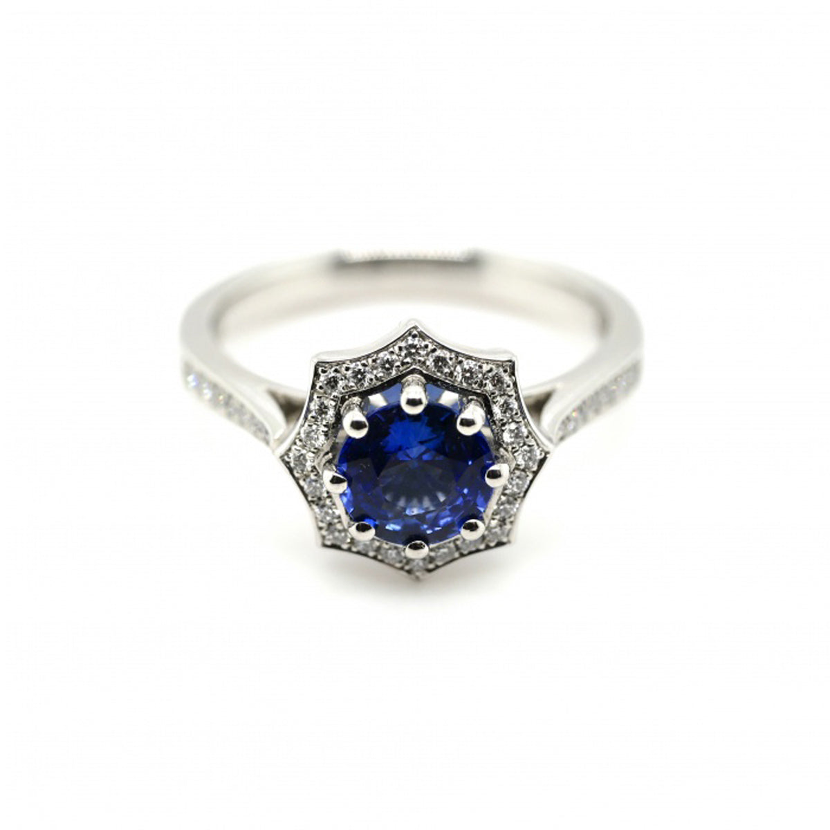 Platinum Sapphire and Diamond Deco Ring