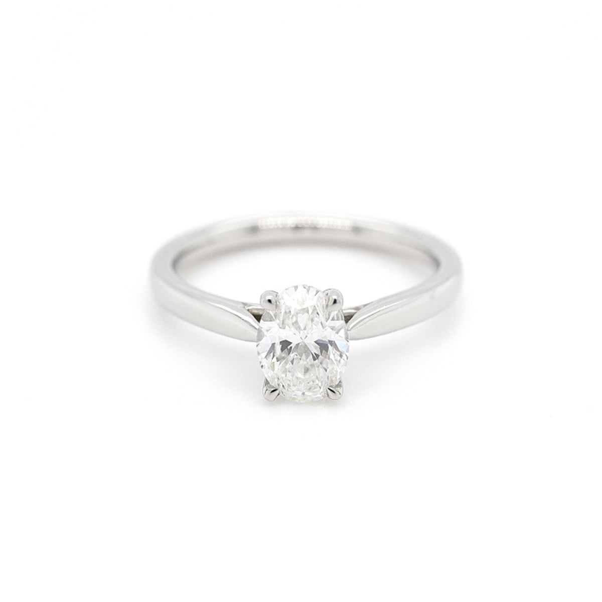 Platinum Single Stone 0.9ct Oval Diamond Ring - Size M