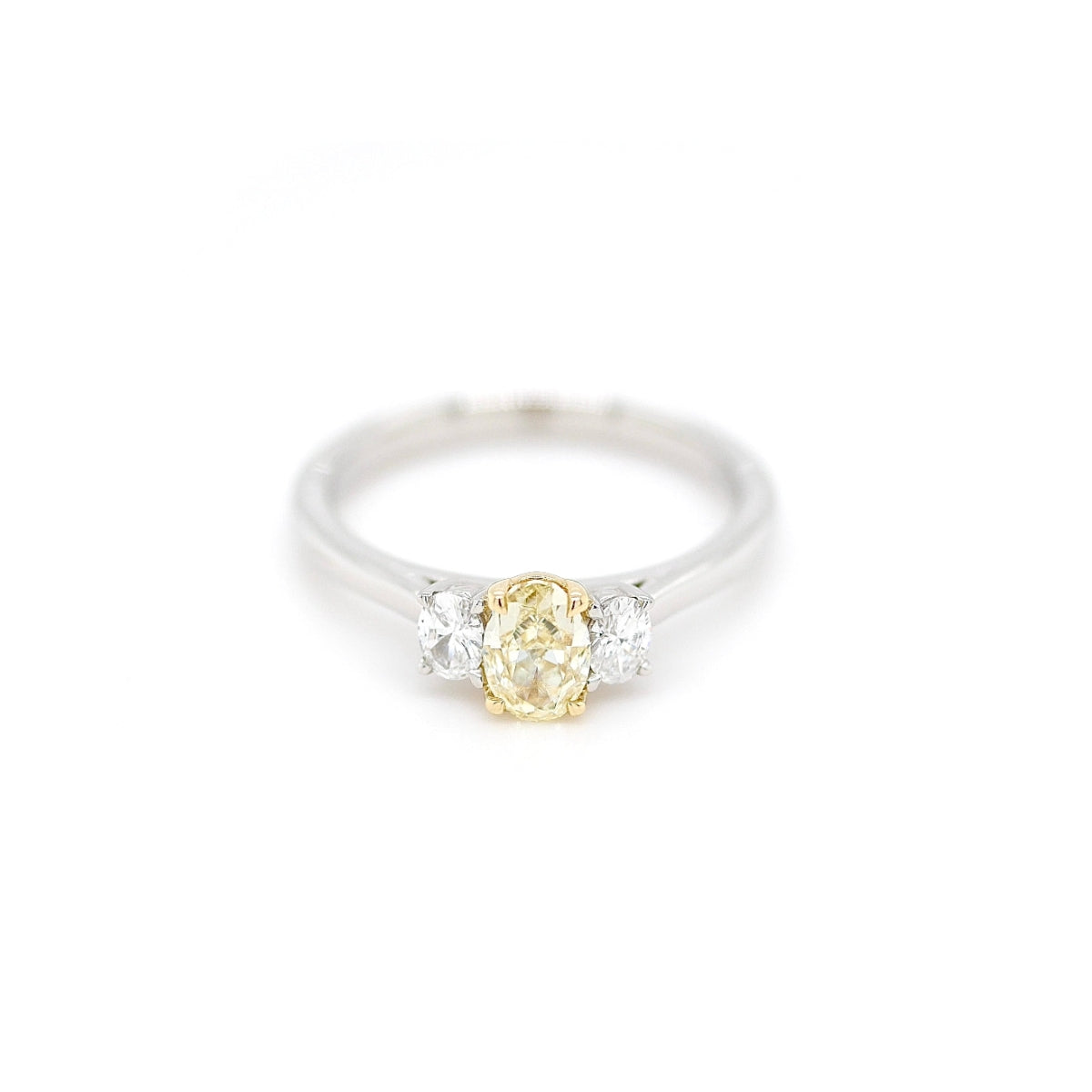 Platinum 3 Stone Oval-Cut Fancy Yellow and Diamond Ring 0.52ct