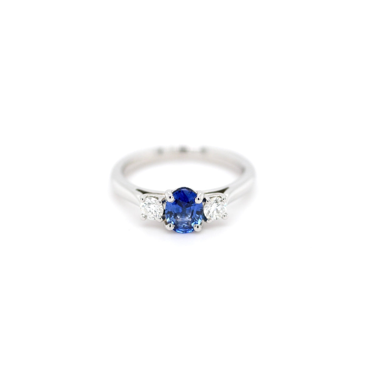 Platinum 0.68ct Sapphire & 0.27ct Diamond 3 Stone Ring- Size L