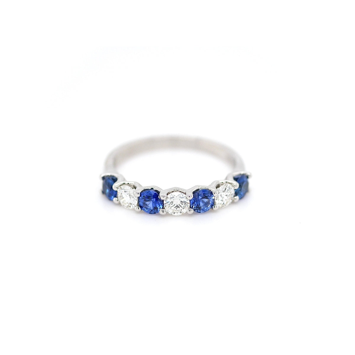 Platinum 0.69ct Sapphire & 0.43ct Diamond Half Eternity Ring - Size M
