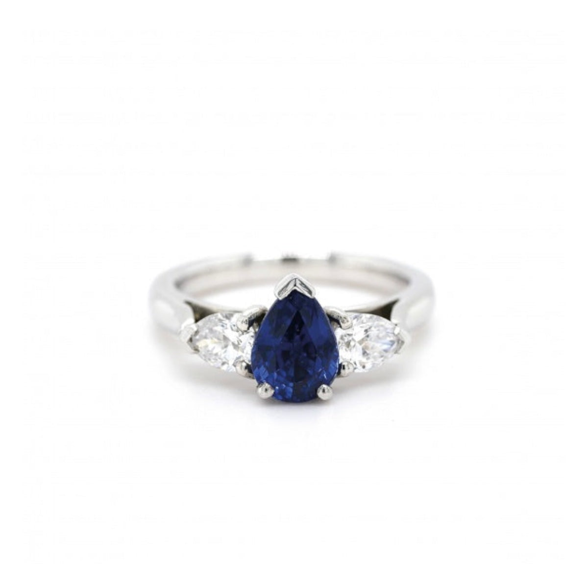 Platinum Sapphire and Diamond Teardrop 3-Stone Ring