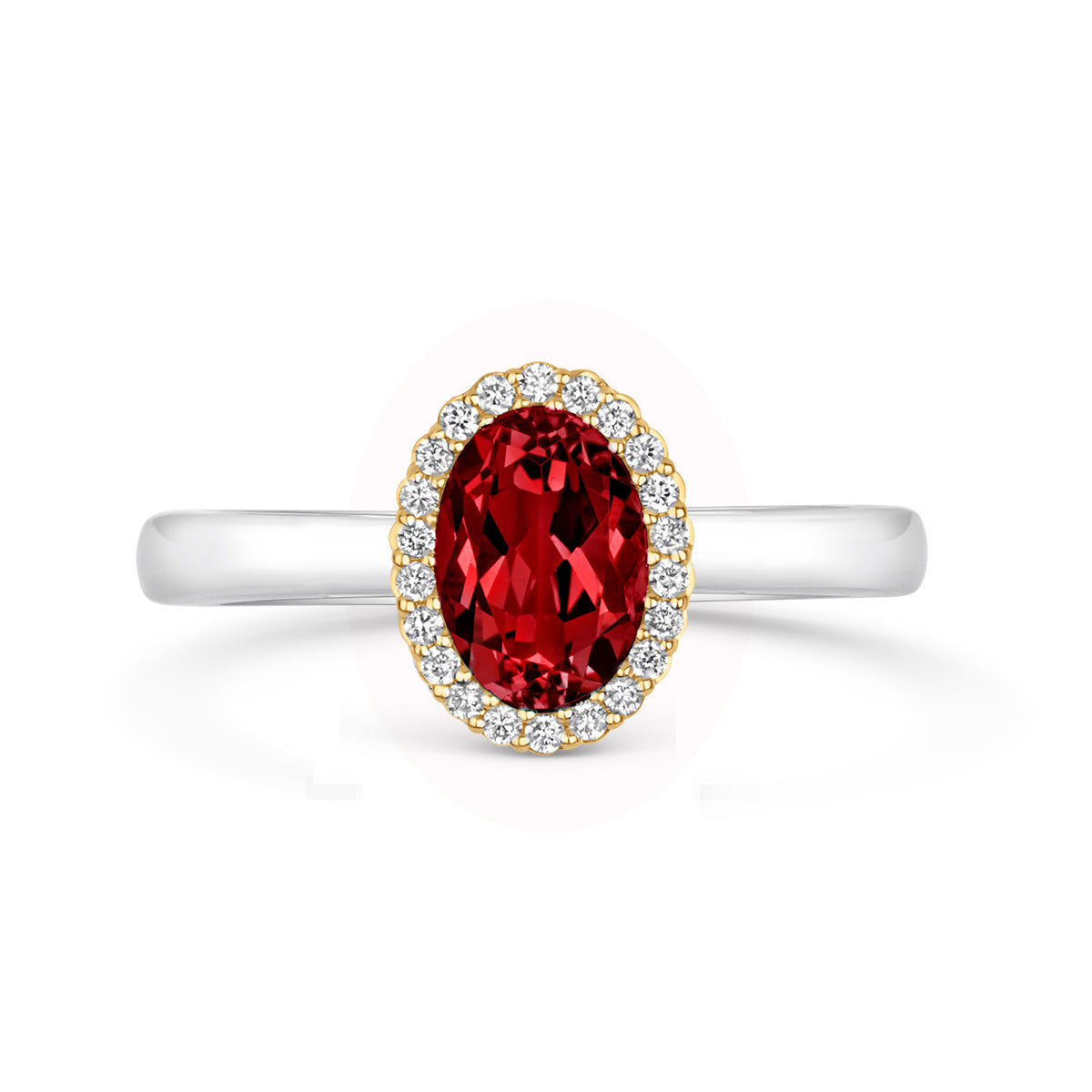 18ct Yellow and White Gold Oval Cut Garnet and Diamond ring