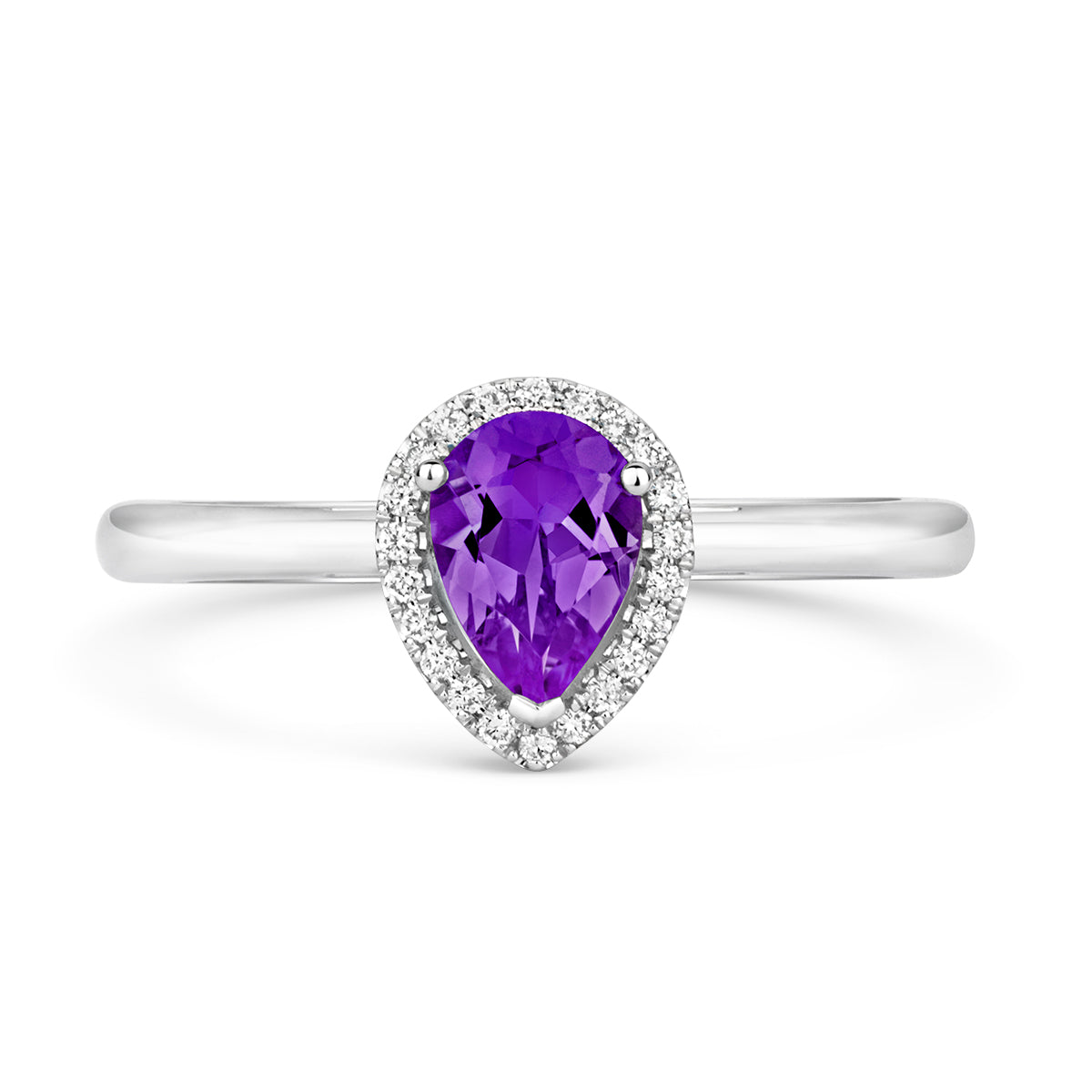 18ct White Gold Pear Cut Amethyst and Diamond Ring