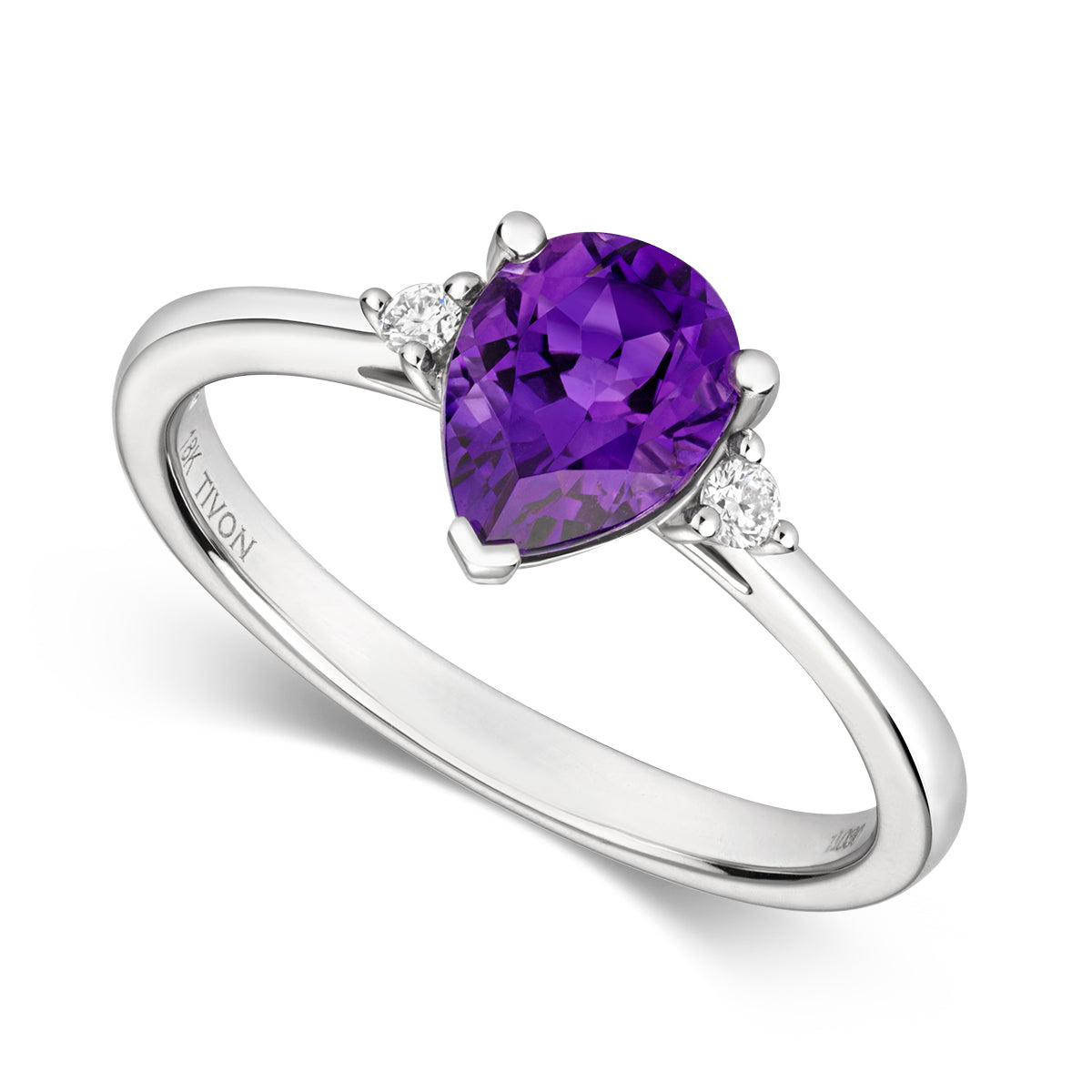 18ct White Gold Pear Cut Amethyst and Diamond ring
