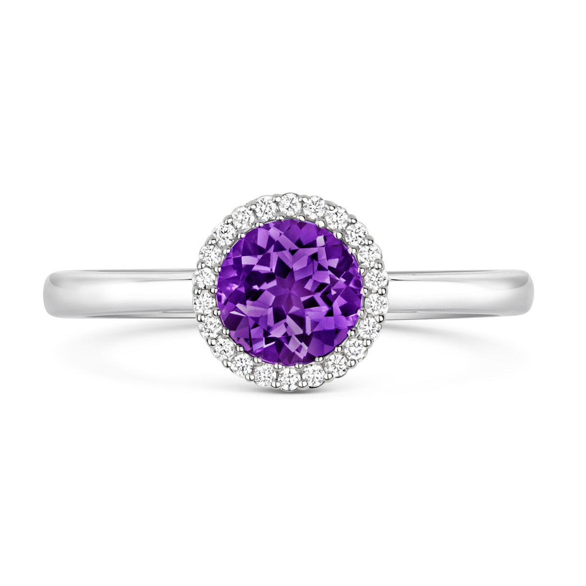 18ct White Gold Round Brilliant Cut Amethyst and Diamond Ring
