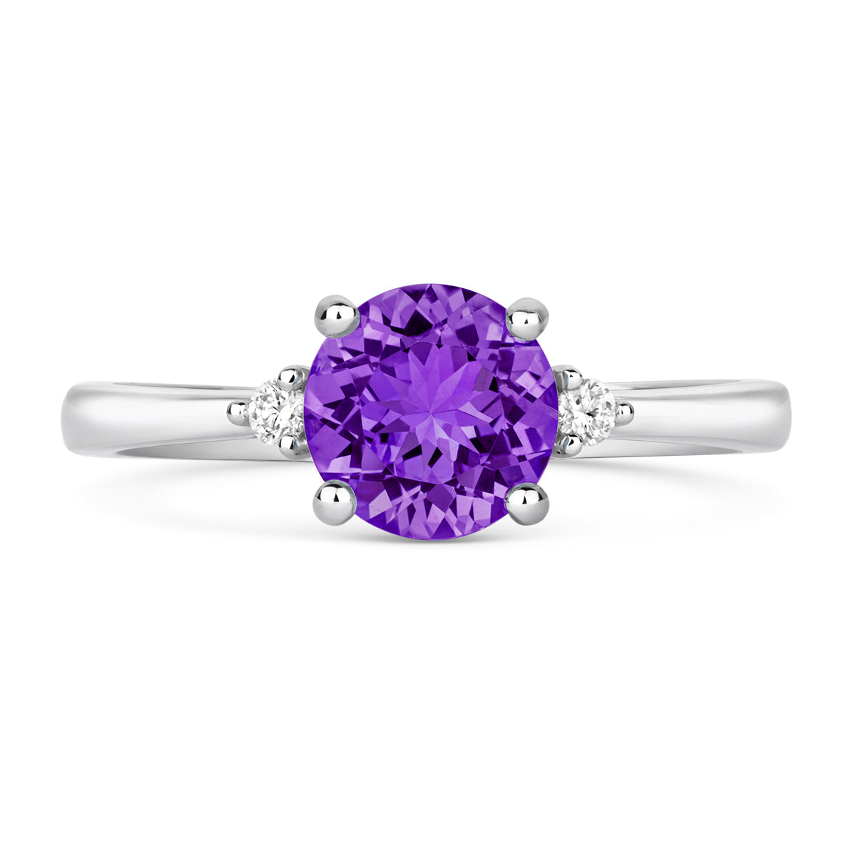 18ct White Gold Amethyst and Diamond 3 stone ring
