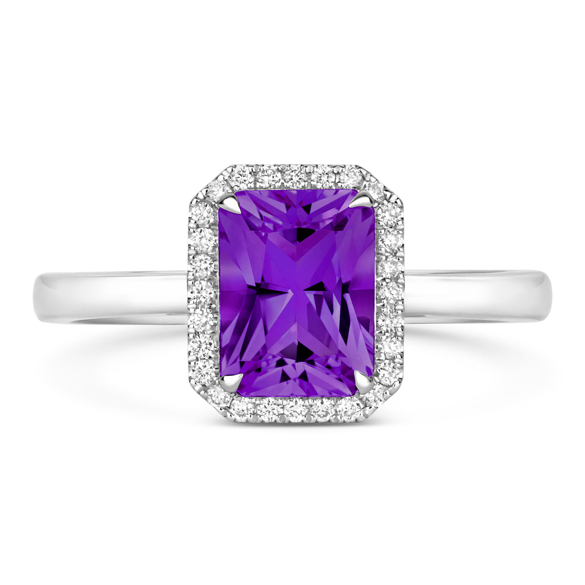 18ct White Gold Emerald Cut Amethyst and Diamond Ring