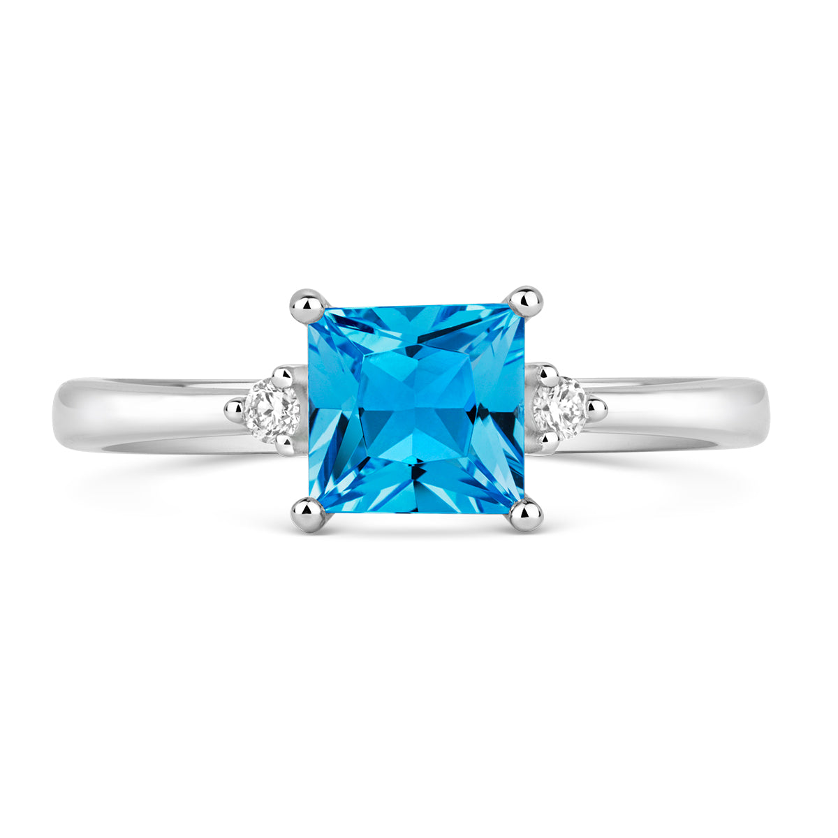 18ct White Gold Princess Cut Blue Topaz and Diamond Ring