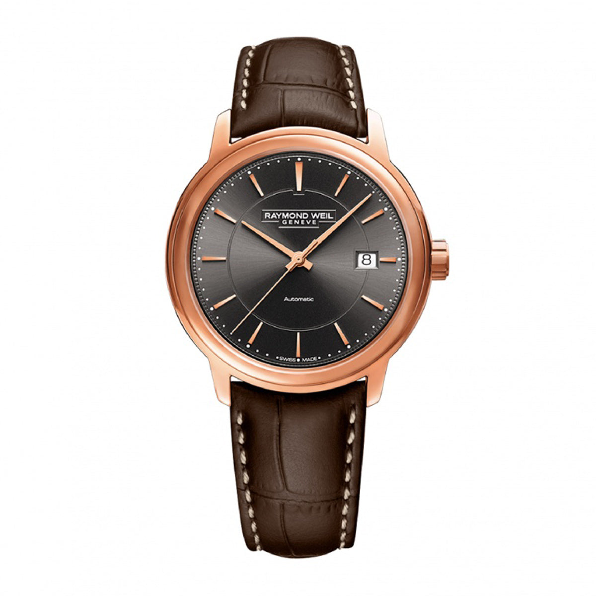 Raymond Weil 'Maestro' 40mm Rose Gold Watch with Brown Strap