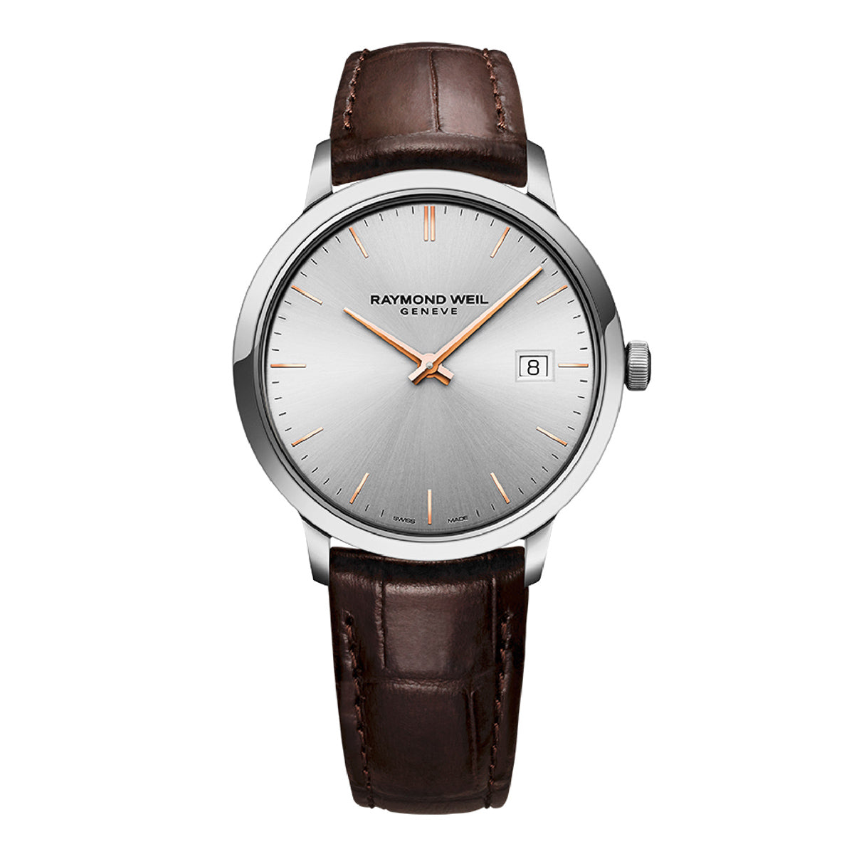 Raymond Weil 'Toccata' 39mm Stainless Steel Watch with Brown Leather Strap